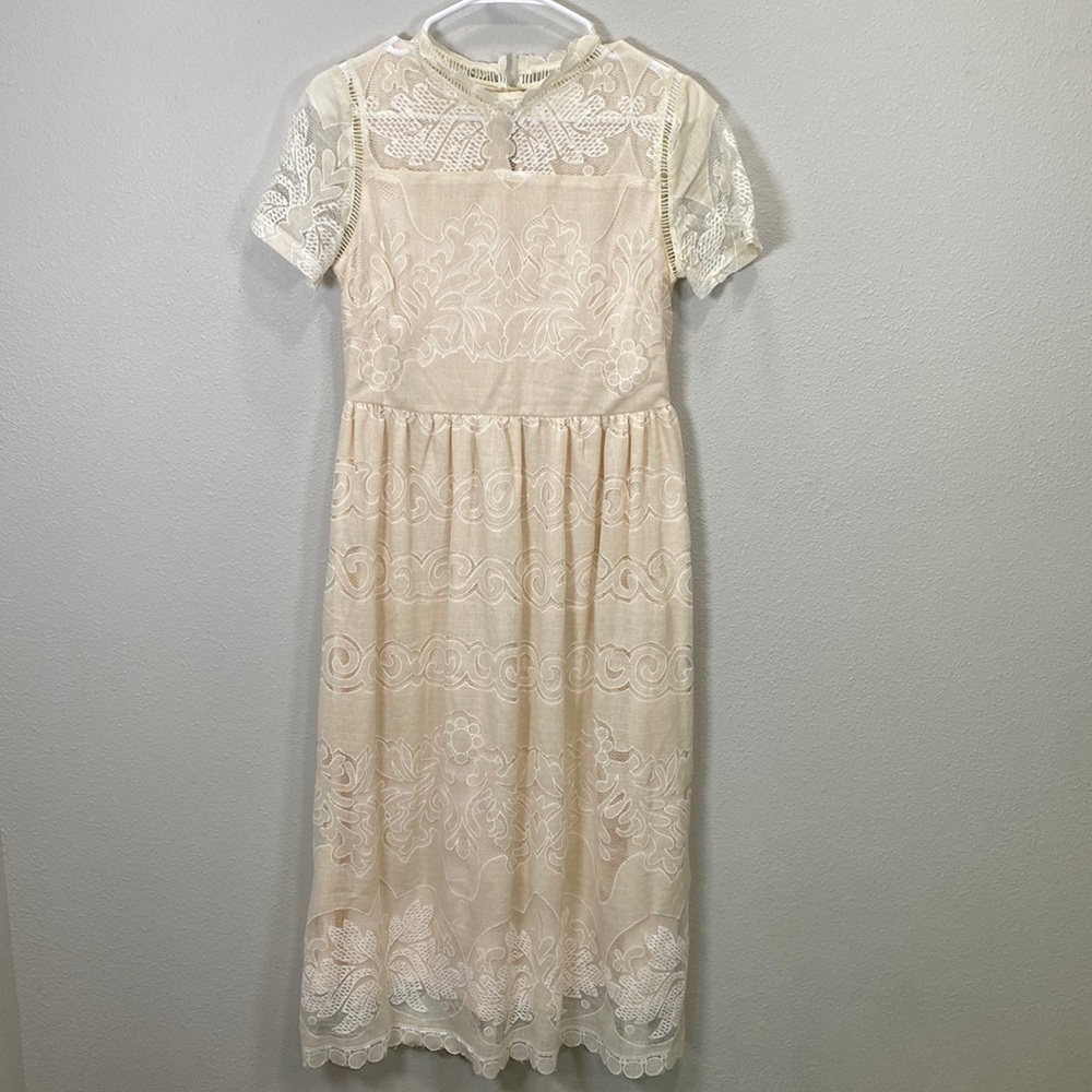 Women's Cream Lace Midi Dress